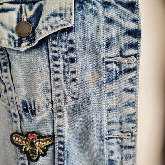 Jak & Rae Acid Wash Saks 5th Ave Very Rare Vintage Y2K Jean Jacket Patches S - Picture 11 of 16